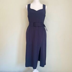 Banana Republic Navy Blue Pinstriped Summer Midi Dress Fully Lined Women’s 4P